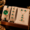 Relógio Feminino Dourado com Pedras Verdes e Conjunto de Joias | ZUNELLO